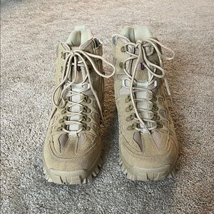 Loosein Men’s Tactical Lace, Side Zip Ankle Support Tan Hiking Boots  Size EU 44